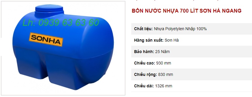 bồn 700lo nhựa ngang sơn hà