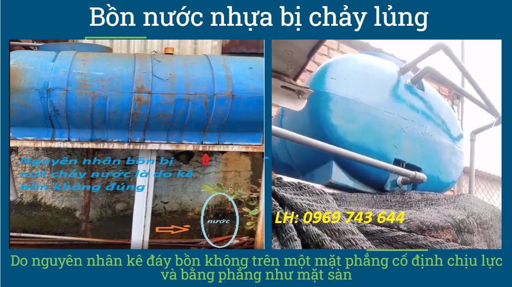 bồn nước bị chảy lủng rò rỉ