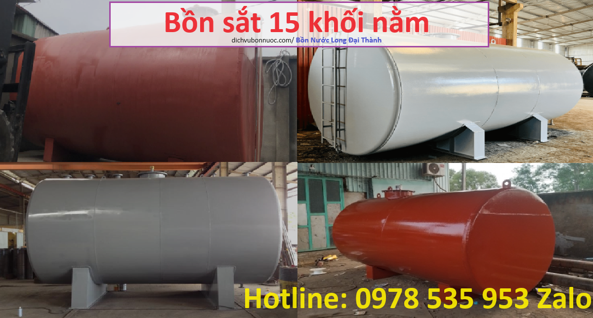 Bồn sắt 15 khối nằm, Bồn sắt chứa xăng dầu 15 khối nằm